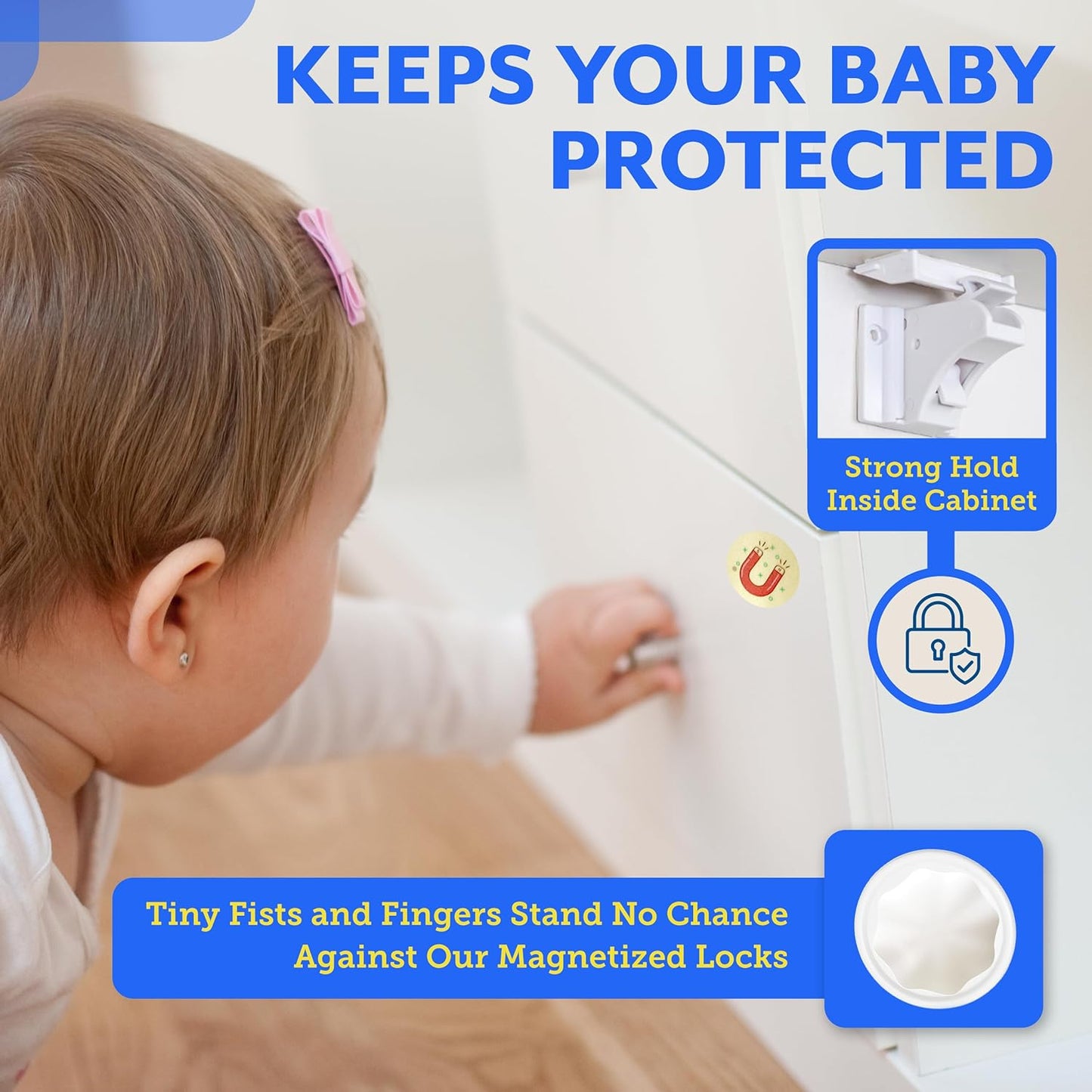 Eco-Baby Magnetic Cabinet Locks for Babies - Keyless, White, 20 Pack and 3 Keys