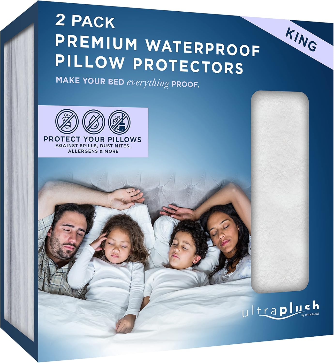 UltraBlock Ultra Plush Premium Waterproof Pillow Protector Set of 2 - Zippered Pillow Case Cover - Super Soft and Quiet Feather Proof Encasement (King Size 20 inches x 36 inches)