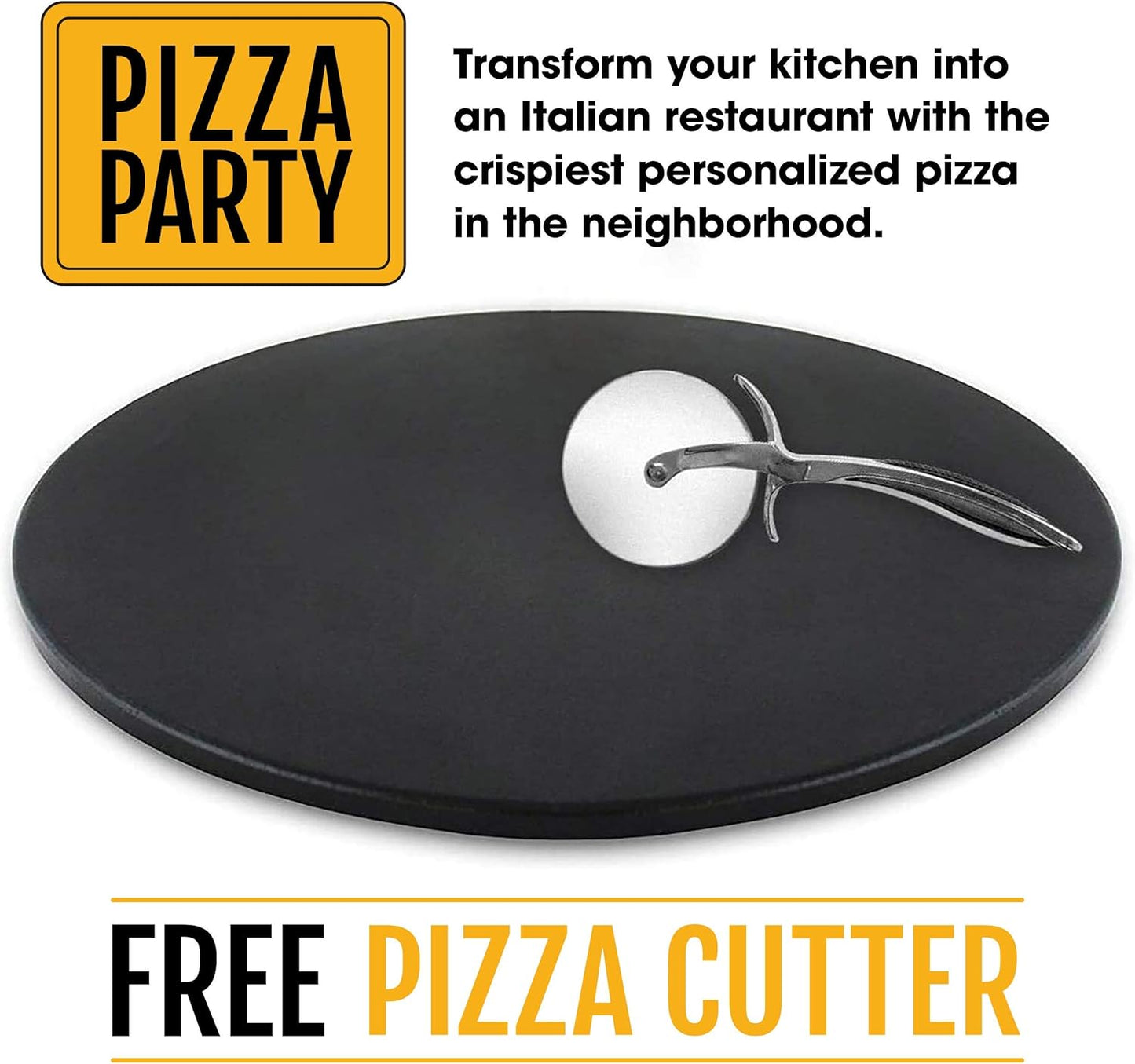 Heritage 15" Ceramic Pizza Stone Set - Non-Stick, Stain-Free with Bonus Cutter - Black