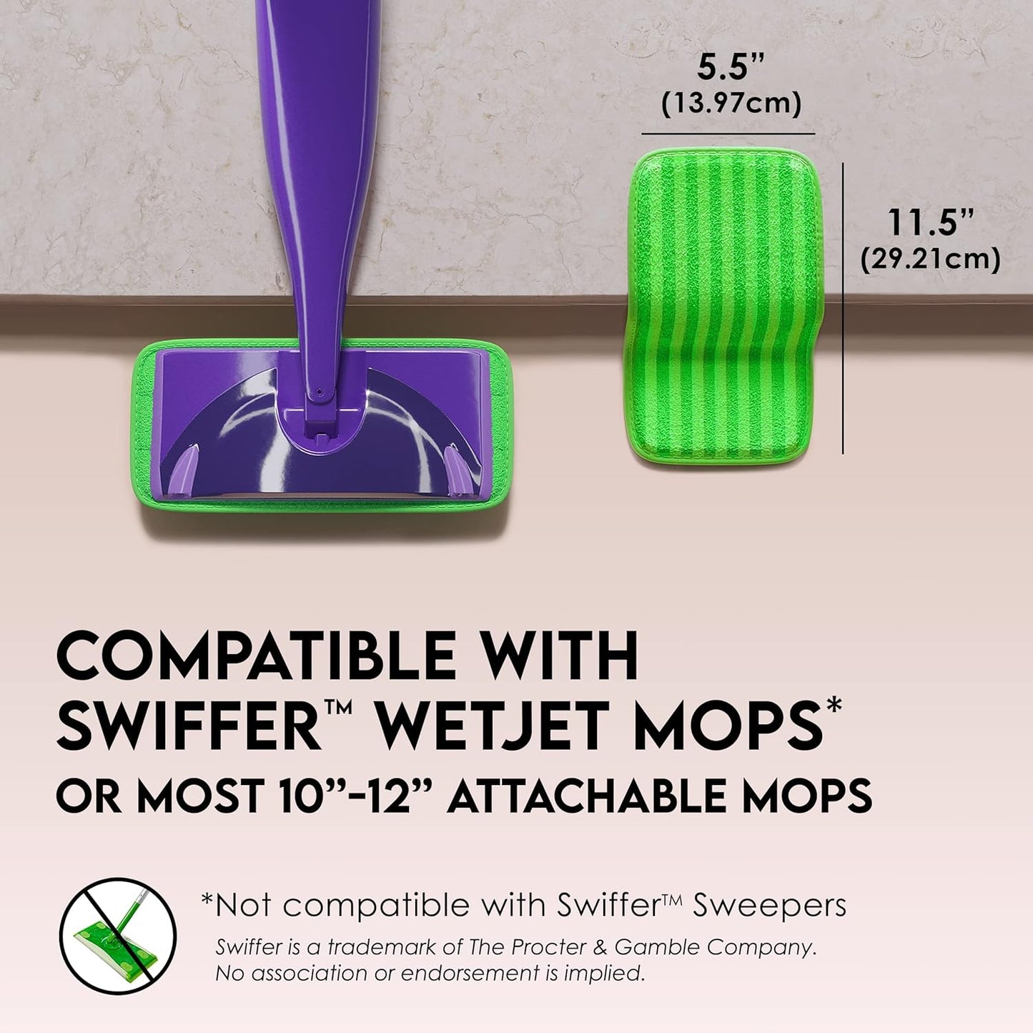 Reusable Floor Mop Pads - Swiffer Wet Jet Compatible Refills 2 Pack - Machine Washable, 12-inch Microfiber Mop Swiffer Wet Pads - Eco-Friendly Household Cleaning Supplies