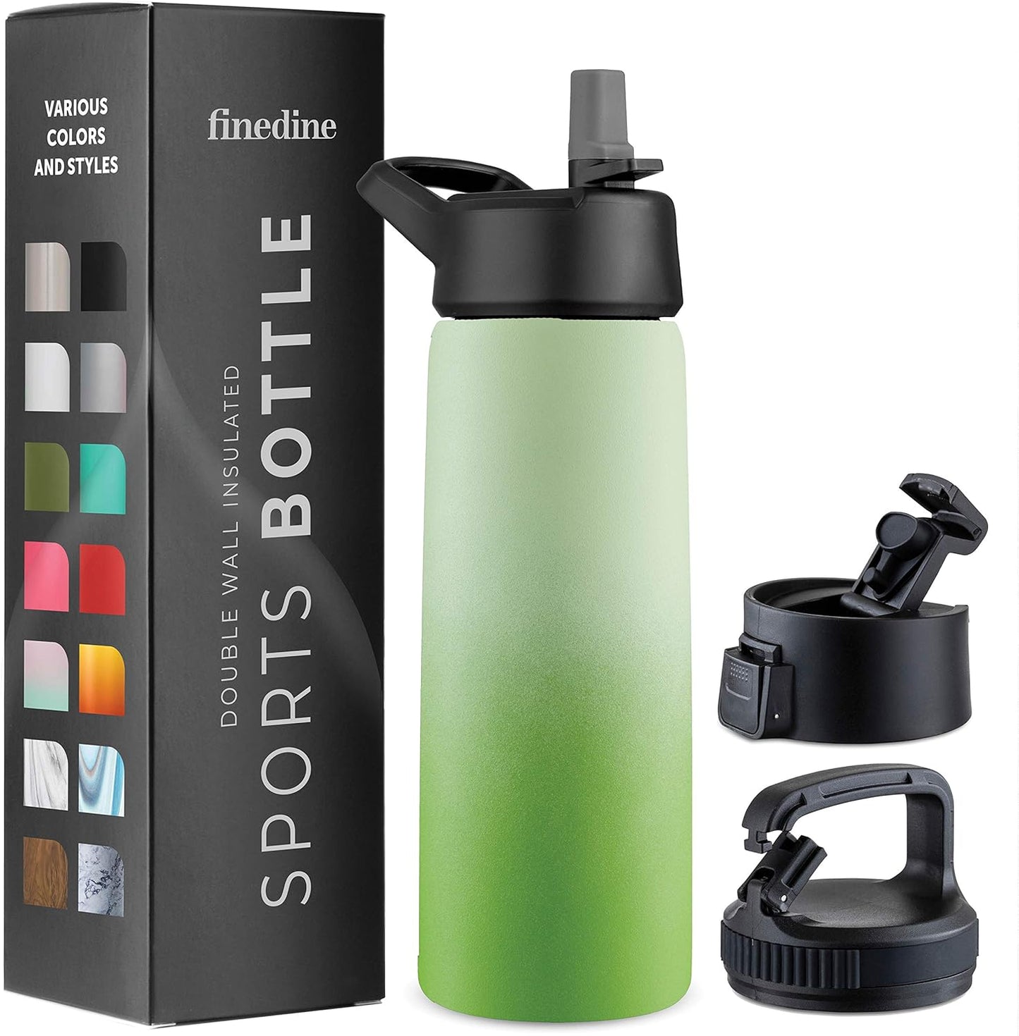 FineDine Triple Walled, Insulated Water Bottles with Straw - 25 Oz Stainless Steel Metal Bottle W/ 3 Leak Proof Lids - For Travel, School, Sports, Gym / Men, Women & Kids - Cheery Turquoise