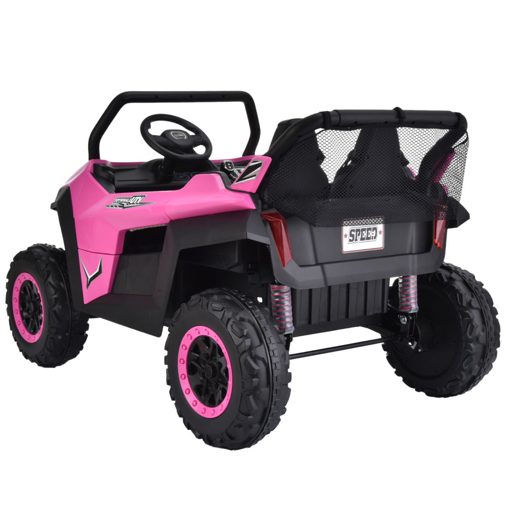 24V 4WD Kids Ride on car, 2 Seater Kids Ride on UTV, Big Battery, Easy-Drag System, w/parents control, Soft Braking, Spring Suspension, Pink