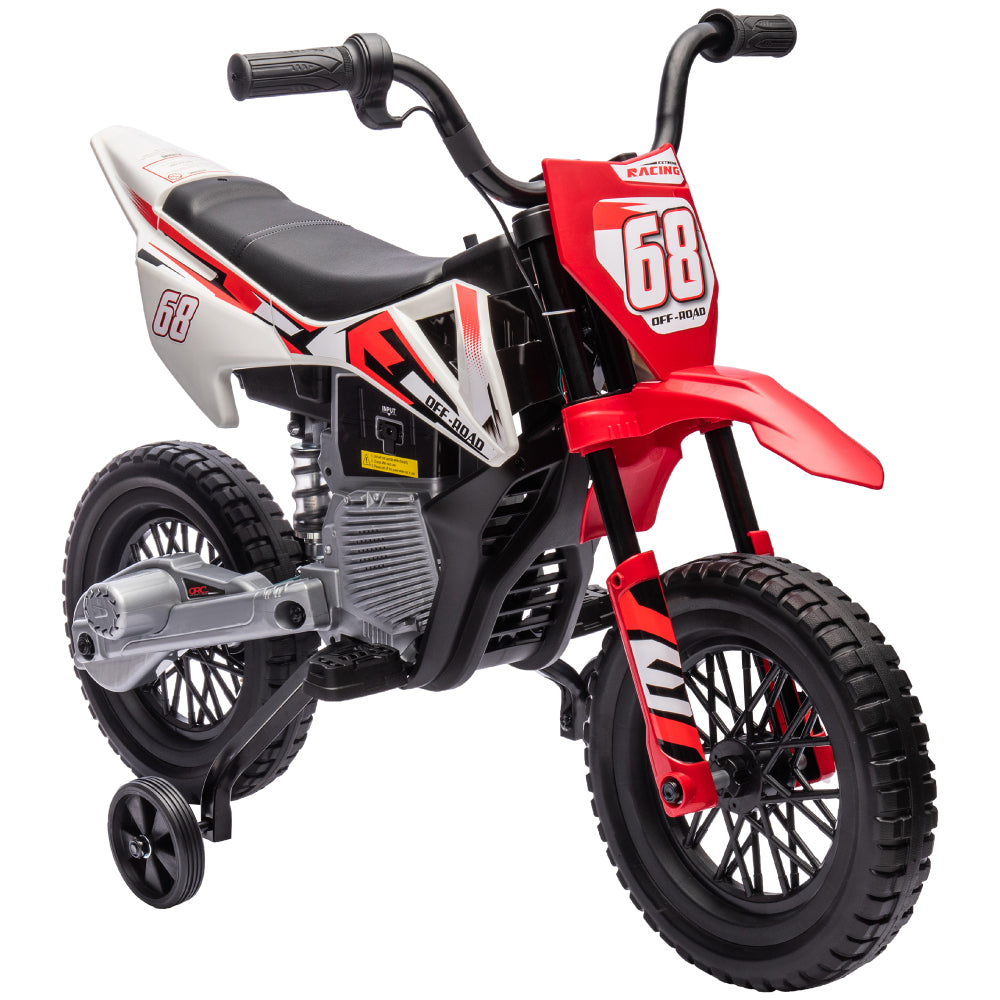 Qaba Kids Dirt Bike with Twist Grip Throttle, 12V Electric Motorcycle, Electric Bike for Toddler with Training Wheels, Rear Suspension & Music for Ages 3-6 Years, Red