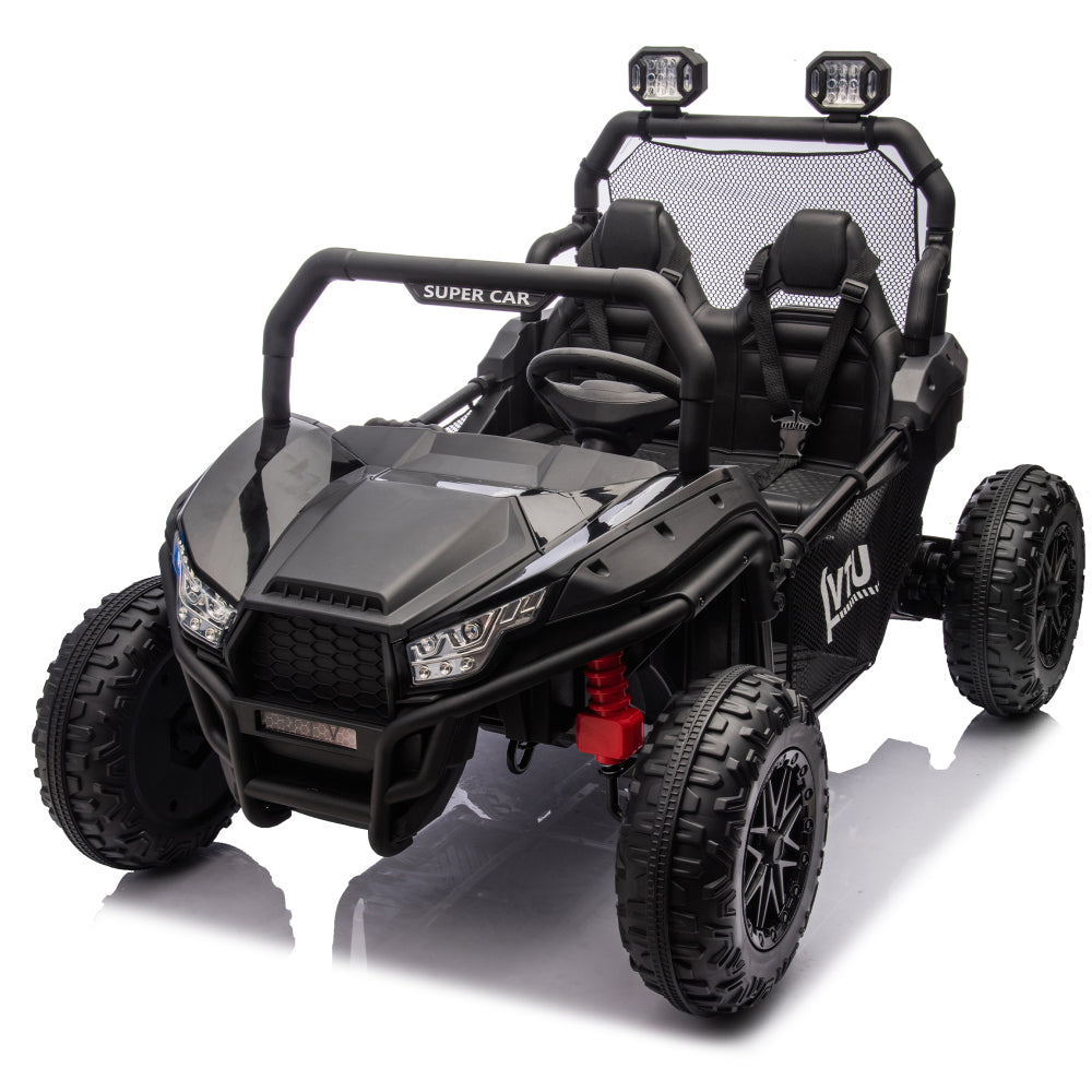 24V Two-seater Kids Ride On UTV W/Parents Control,400W Super Power,Four-wheel suspension,LED Light with Rear searchlight,Bluetooth,MP3,Music,Rear storage space,Speeds 3.73-4.97MPH for Kids aged 3+.