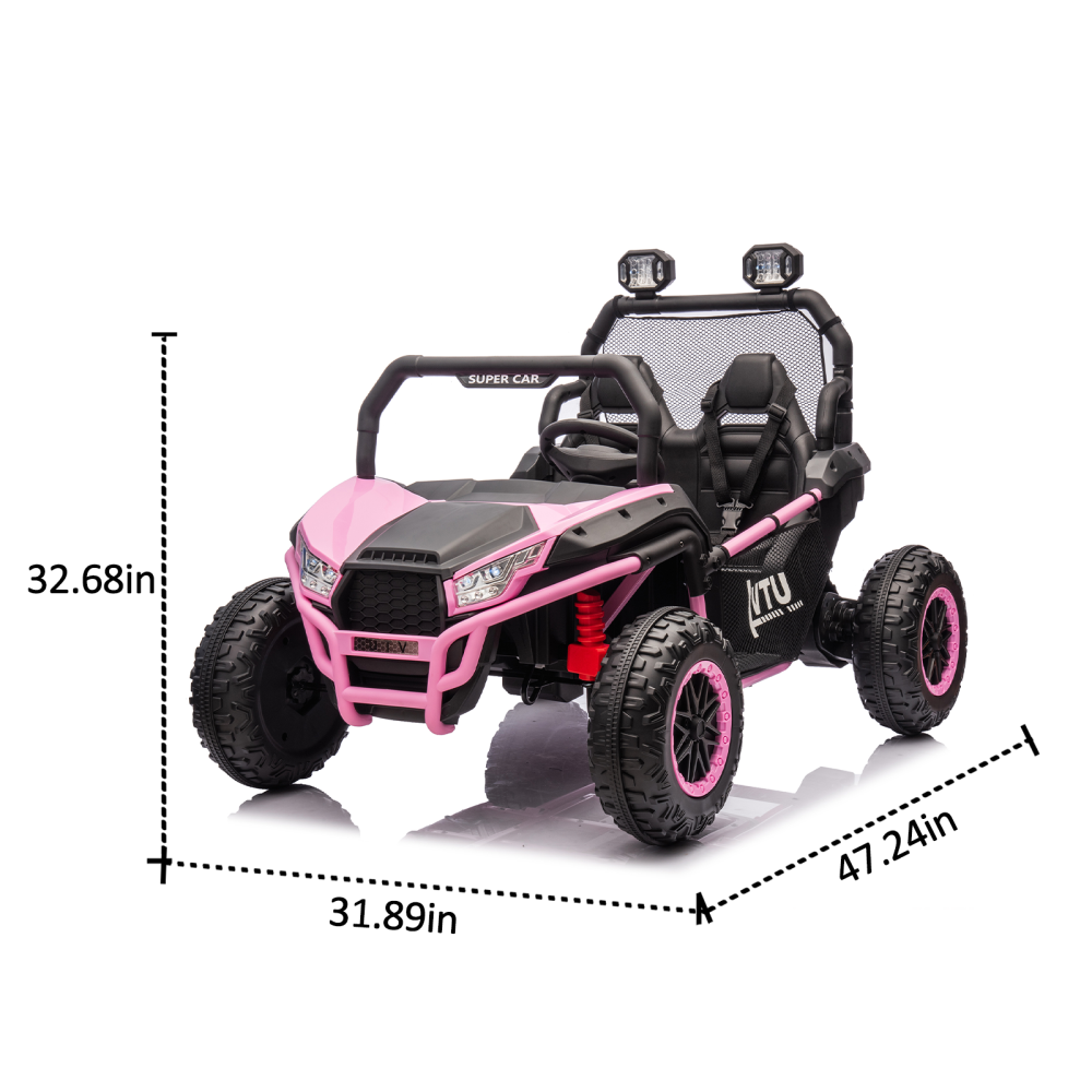 24V Two-seater Kids Ride On UTV W/Parents Control,400W Super Power,Four-wheel suspension,LED Light with Rear searchlight,Bluetooth,MP3,Music,Rear storage space,Speeds 3.73-4.97MPH for Kids aged 3+.