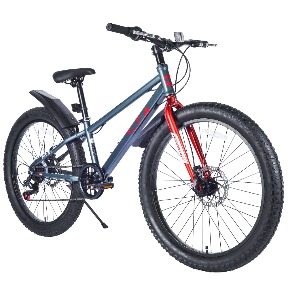 24 Inch Bicycles , Fat Tire Mountain Bike for Boys and Girls Age 10 + Years ,Dual-Disc Brake,Shimano 7-Speed ,Kids Beach and Snow Bicycle