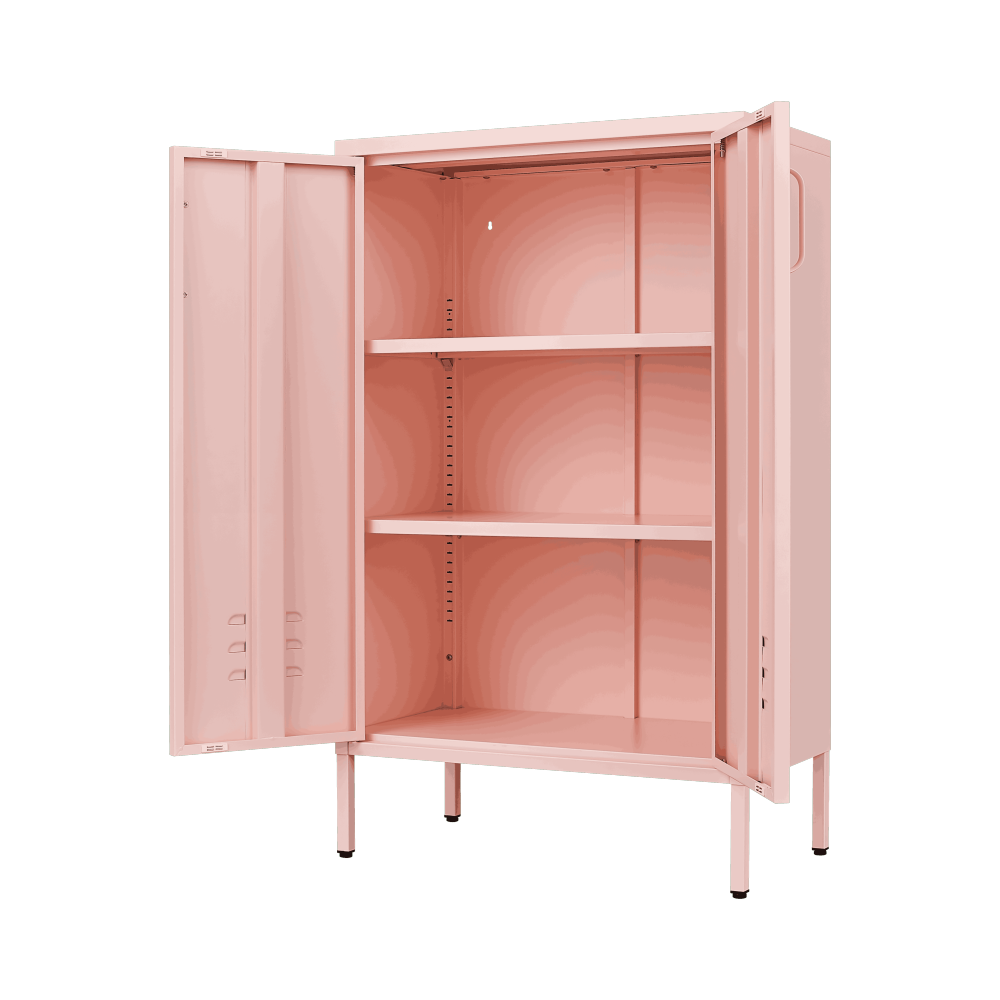 Pink Steel Double Door Cabinet with Handles, With Removable Dividers and Adjustable Height. Suitable for Living Room, Office, Bedroom, Study and Other Places.