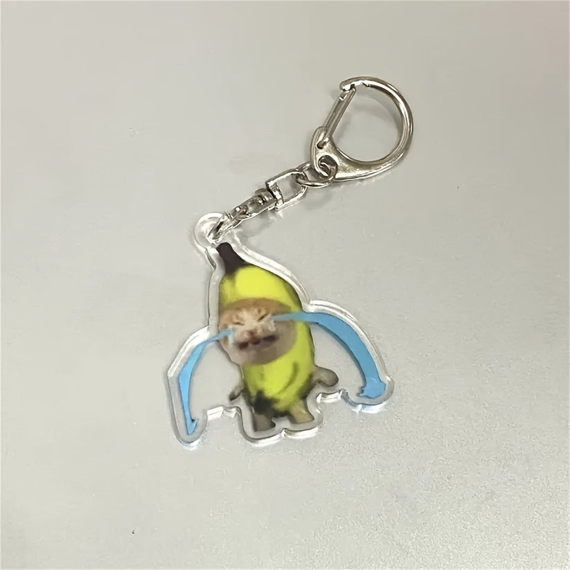 Crying Banana Cat Keychain - Creative Keyring for Backpacks & Bags, Charming Pendant Charms, Ideal Birthday Gifts & Party Favors