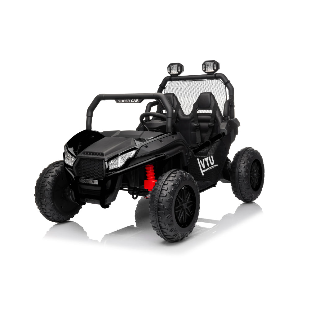 24 Volt Ride on Toys with Remote, Metal Frame Electric Powered off-Road UTV with 2 XL Seater, 4x200W 5MPH Max, 4WD/2WD Switchable, 3 Speeds, Bluetooth, Storage,black