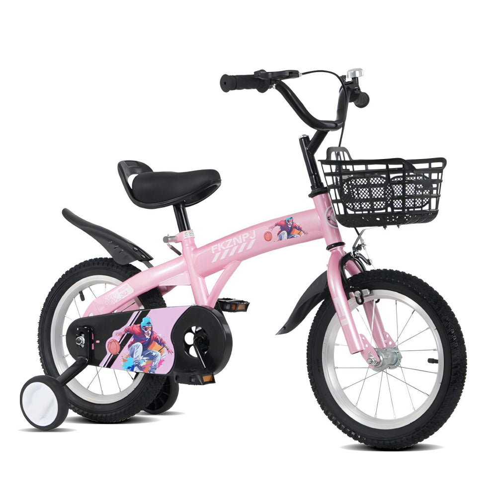 FKZNPJ 18 inch sporty kids bike with training wheels and stand Adjustable saddle Suitable for boys and girls aged 5-10 years tall Height 39-49 inches Available in a variety of colors