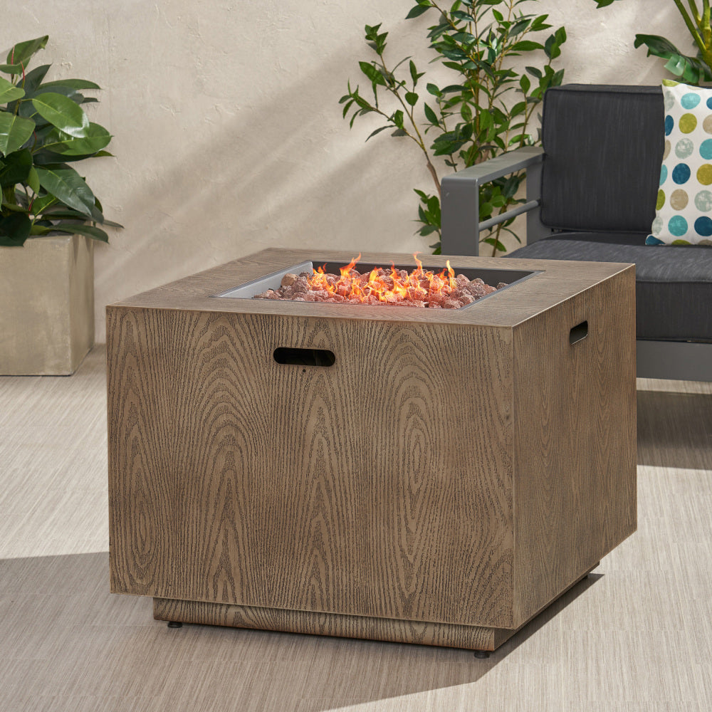 48" Outdoor 50,000 BTU Rectangular Iron Propane Fire Pit, Brown Wood Pattern (Tank Cover not Included)