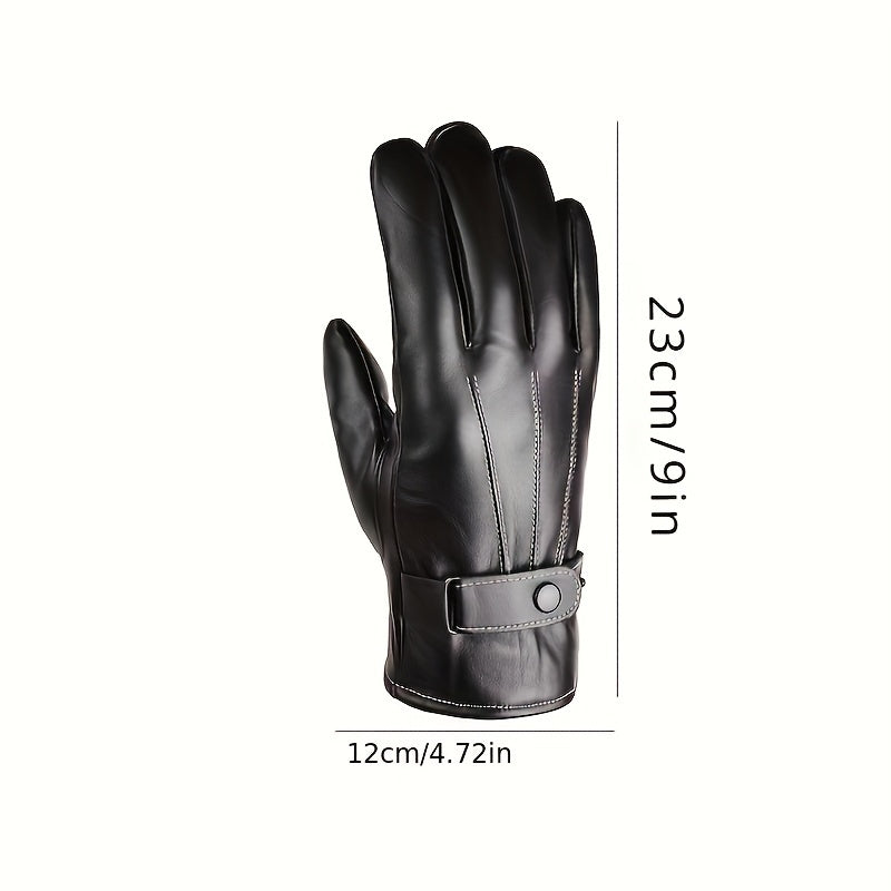 Men's Fashionable Touchscreen-Compatible Faux Leather Gloves with Warm Velvet Lining for Winter Riding