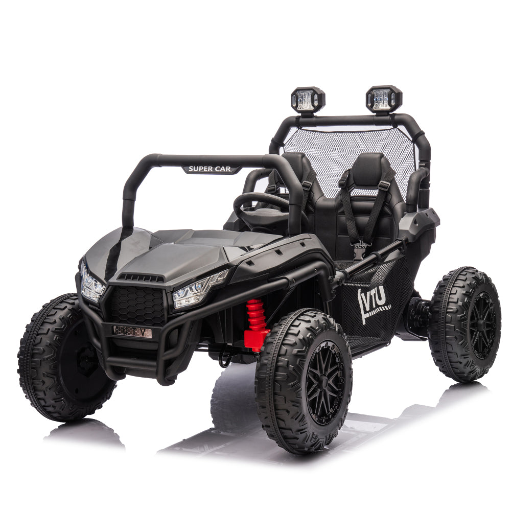 24V Two-seater Kids Ride On UTV W/Parents Control,400W Super Power,Four-wheel suspension,LED Light with Rear searchlight,Bluetooth,MP3,Music,Rear storage space,Speeds 3.73-4.97MPH for Kids aged 3+.