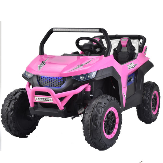 24V 4WD Kids Ride on car, 2 Seater Kids Ride on UTV, Big Battery, Easy-Drag System, w/parents control, Soft Braking, Spring Suspension, Pink