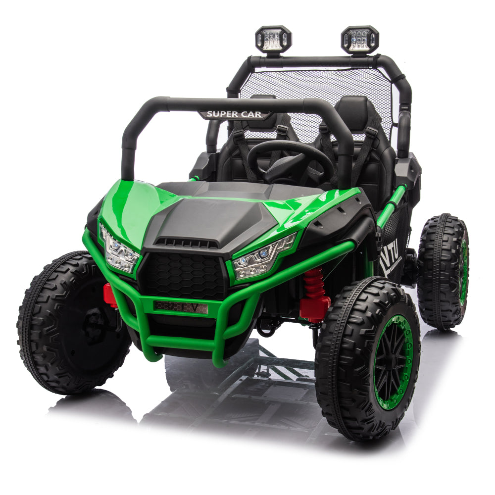 24V Two-seater Kids Ride On UTV W/Parents Control,400W Super Power,Four-wheel suspension,LED Light with Rear searchlight,Bluetooth,MP3,Music,Rear storage space,Speeds 3.73-4.97MPH for Kids aged 3+.