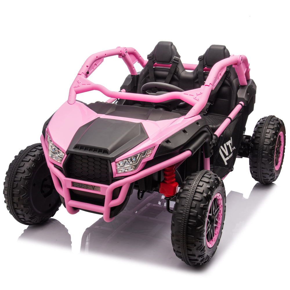 24V Two-seater Kids Ride On UTV w/Parents Control,20in seat width,400W Super high power,Four-wheel Suspension,Bluetooth,MP3,USB,LED Light,Horn,Rear storage space,Speeds 3.73-4.97MPH For Kids aged 3+.