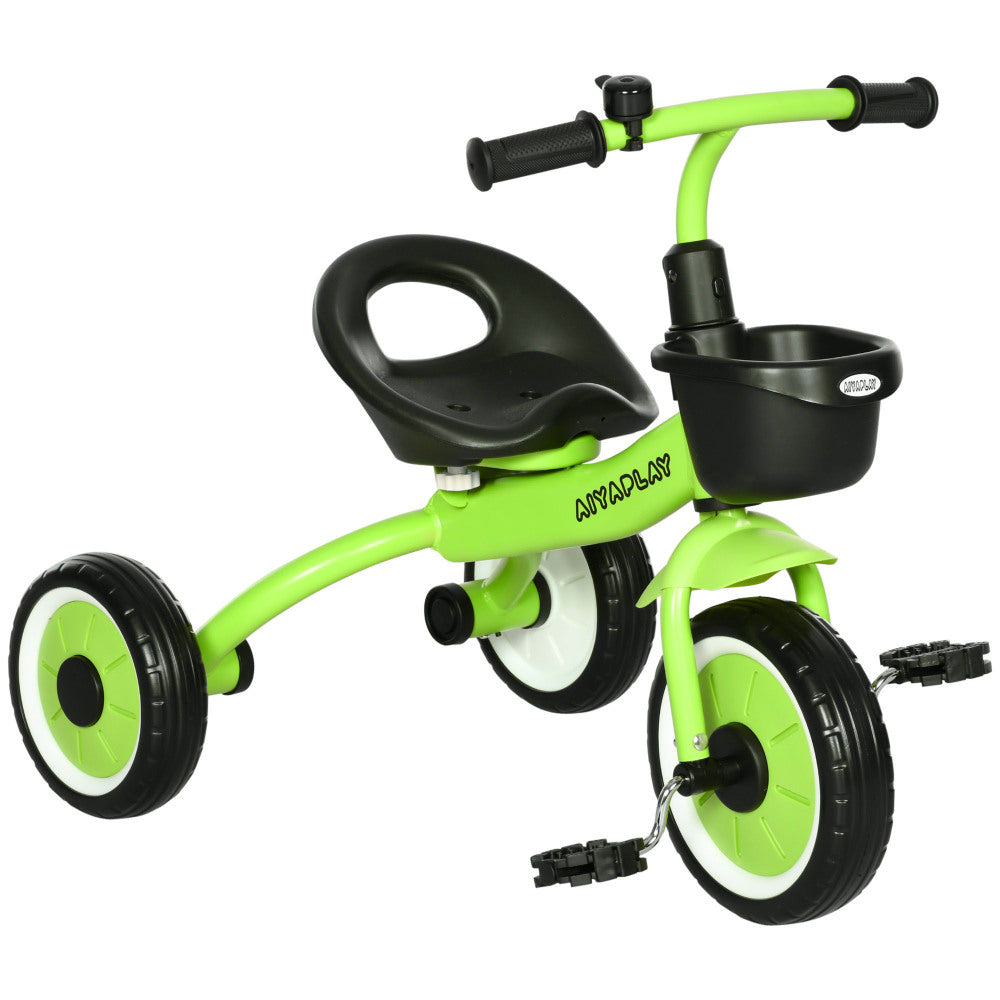 Qaba Kids Tricycle for Toddlers Age 2-5 with Adjustable Seat, Toddler Bike for Children with Basket, Bell, Handlebar Grips, Green