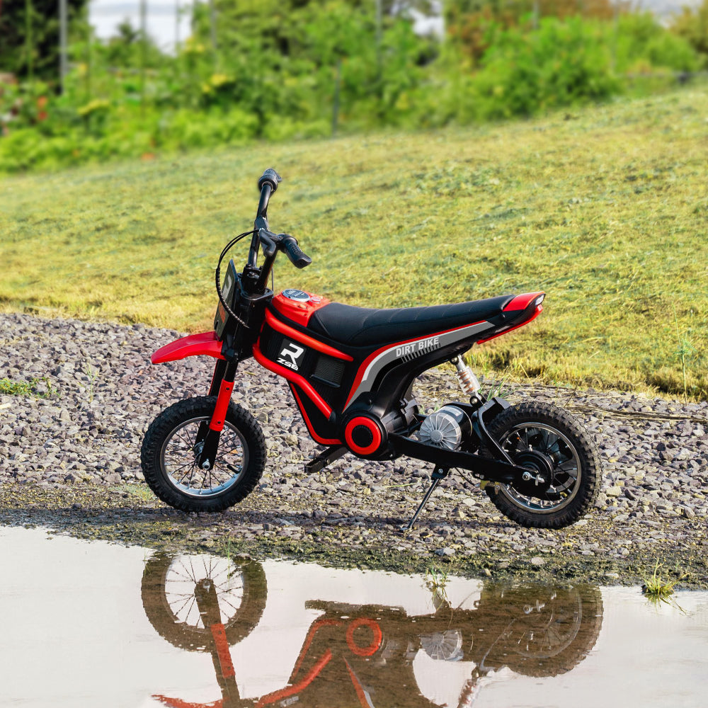 Aosom Electric Dirt Bike with Twist Grip Throttle, 24V 350W Off-Road Electric Motorcycle, Up to 15 MPH with Brake, Music Horn, Rear Suspension for Ages 13+ Years, Red