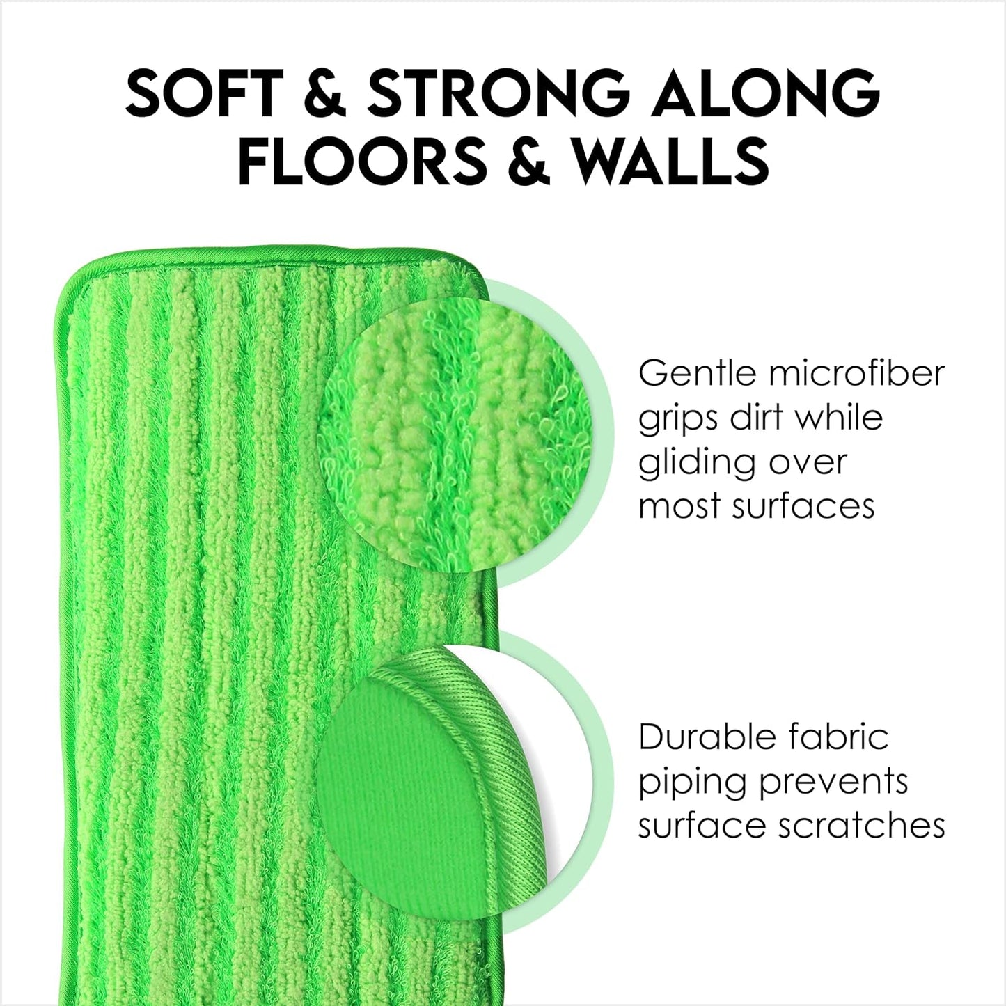 Reusable Floor Mop Pads - Swiffer Wet Jet Compatible Refills 2 Pack - Machine Washable, 12-inch Microfiber Mop Swiffer Wet Pads - Eco-Friendly Household Cleaning Supplies