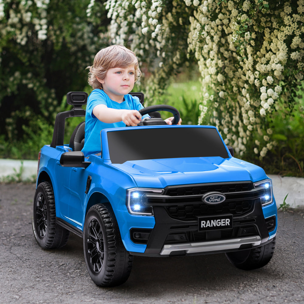 Qaba Ford Ranger Licensed 12V Kids Ride on Truck, Toddler Electric Car with Remote Control, Toy Storage, Spring Suspension, LED Headlights, Music Horn, for Ages 3-6 Years, Blue