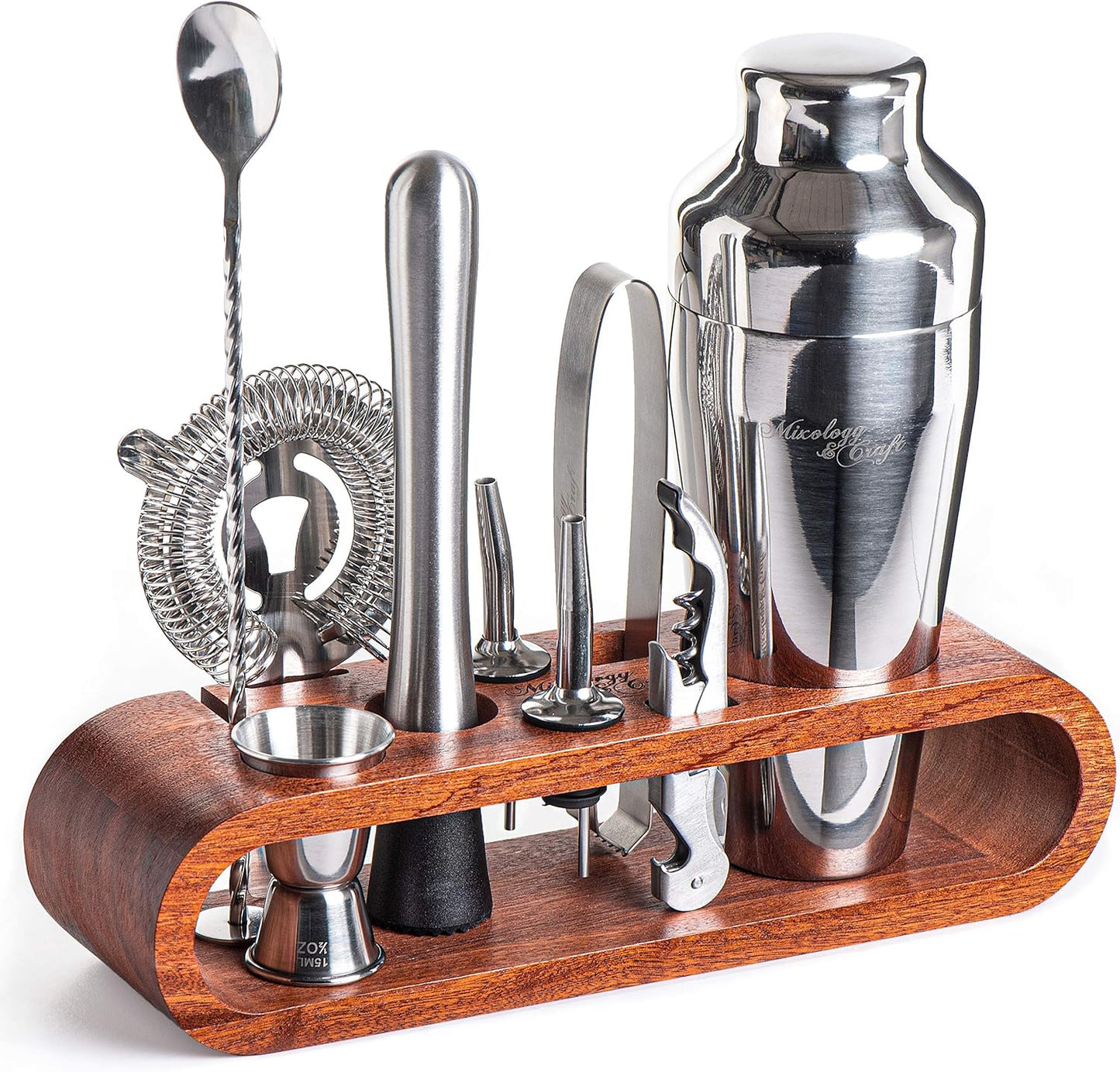 Mixology Bartender Kit: 10-Piece Bar Tool Set with Mahogany Stand | Perfect Home Bartending Kit and Martini Cocktail Shaker Set For a Perfect Drink Mixing Experience | Fun Housewarming Gift (Copper)