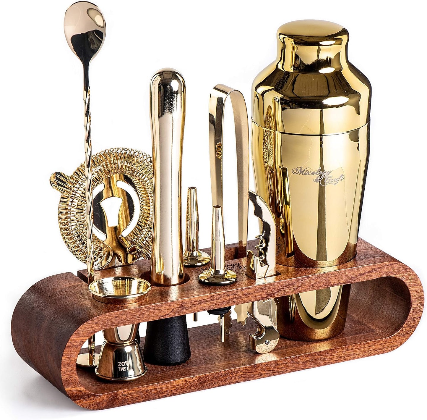 Mixology Bartender Kit: 10-Piece Bar Tool Set with Mahogany Stand | Perfect Home Bartending Kit and Martini Cocktail Shaker Set For a Perfect Drink Mixing Experience | Fun Housewarming Gift (Copper)