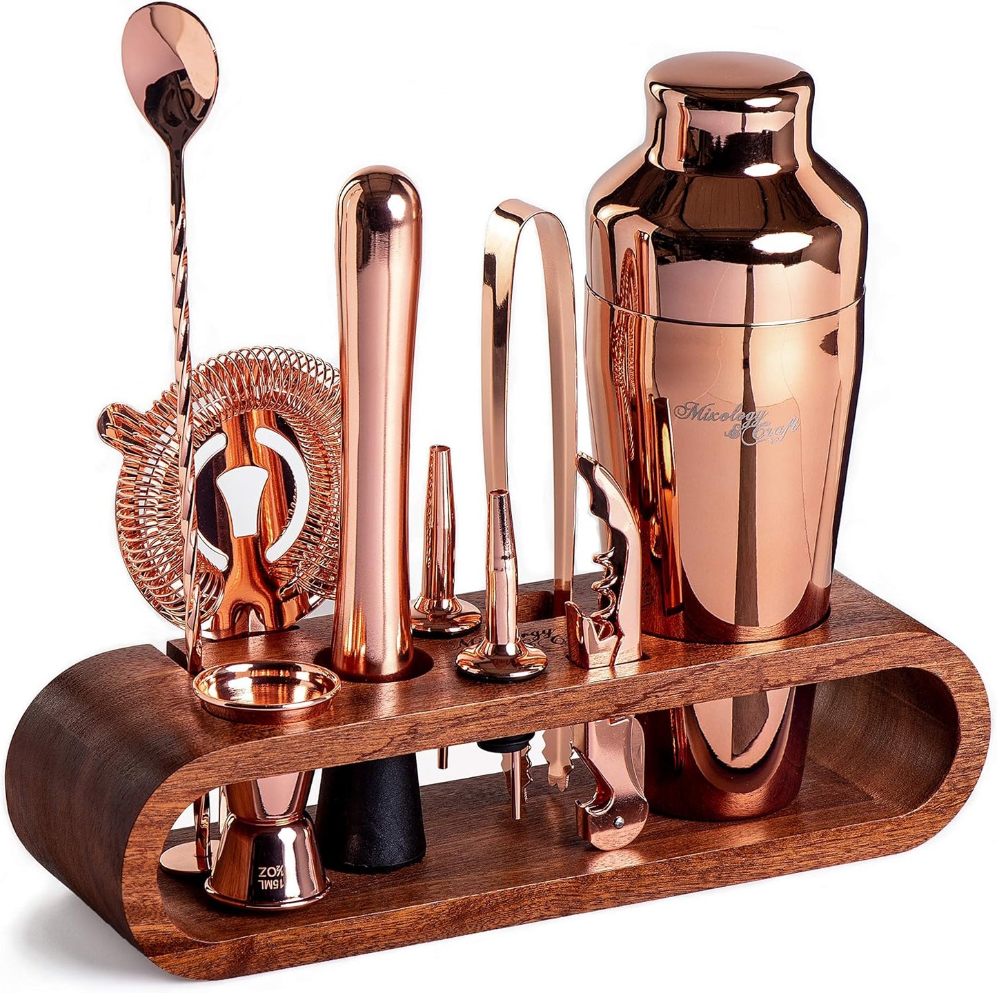 Mixology Bartender Kit: 10-Piece Bar Tool Set with Mahogany Stand | Perfect Home Bartending Kit and Martini Cocktail Shaker Set For a Perfect Drink Mixing Experience | Fun Housewarming Gift (Copper)