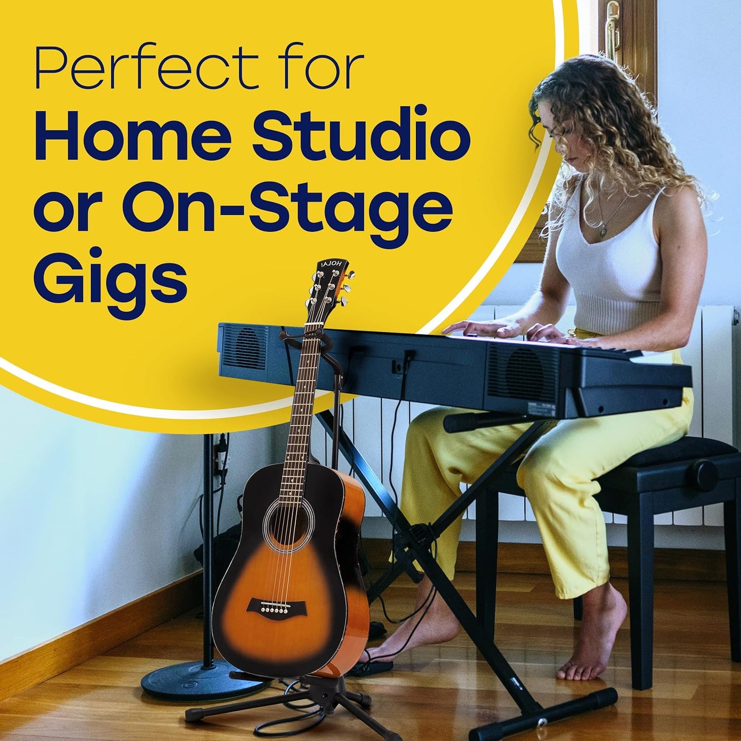 Hola! Music Guitar Stand - Height Adjustable, Collapsible w/Padded Neck & Yoke - Pack of 1 Tripod