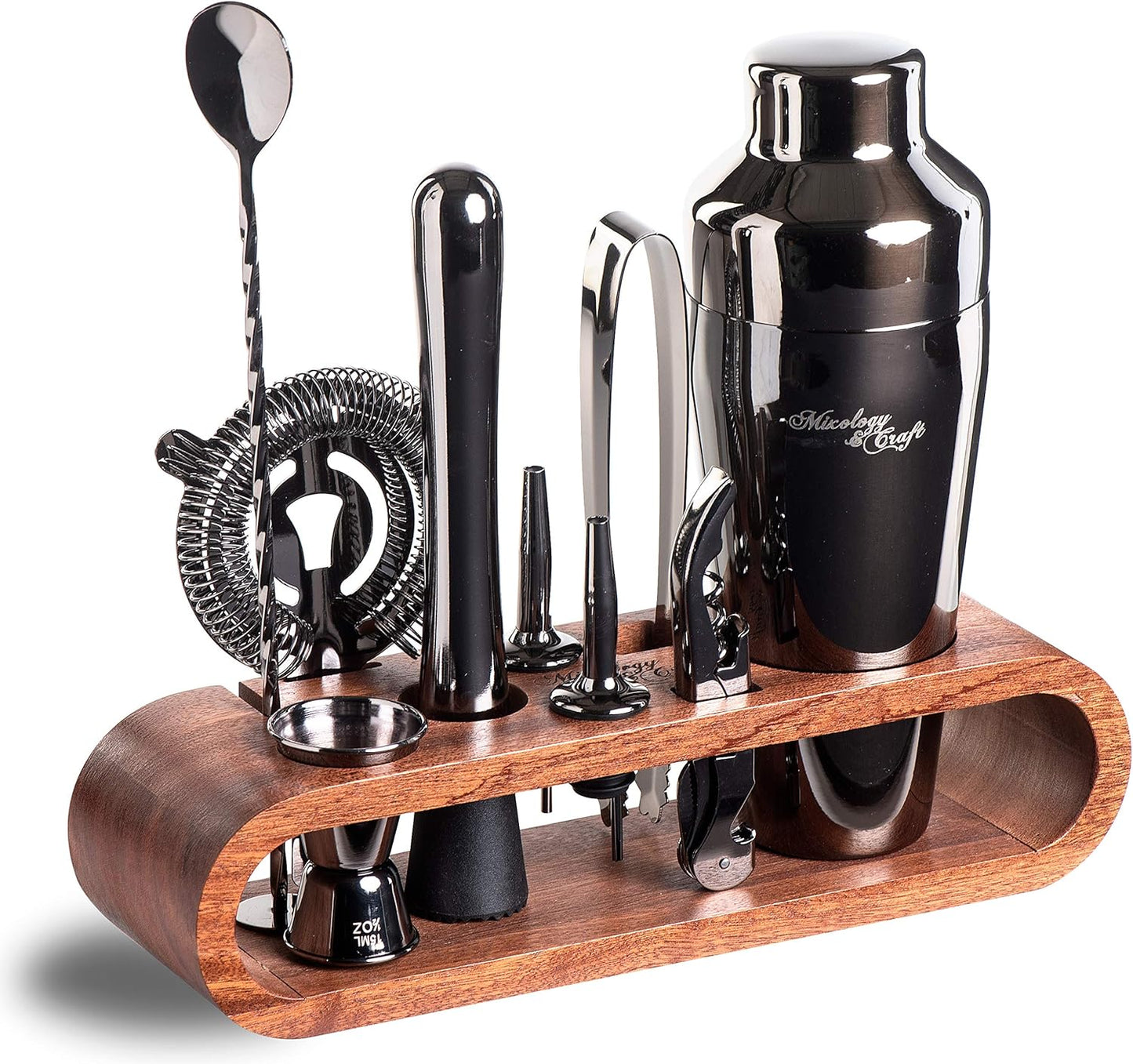 Mixology Bartender Kit: 10-Piece Bar Tool Set with Mahogany Stand | Perfect Home Bartending Kit and Martini Cocktail Shaker Set For a Perfect Drink Mixing Experience | Fun Housewarming Gift (Copper)