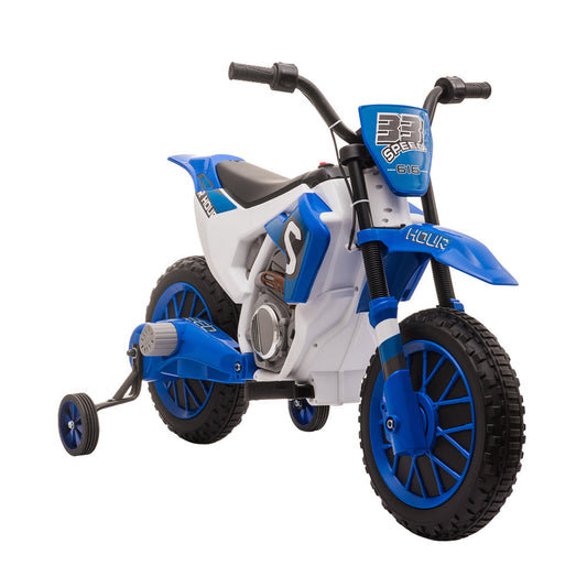 Aosom 12V Kids Motorcycle Dirt Bike Electric Battery-Powered Ride-On Toy Off-road Street Bike with Charging Battery, Training Wheels Blue