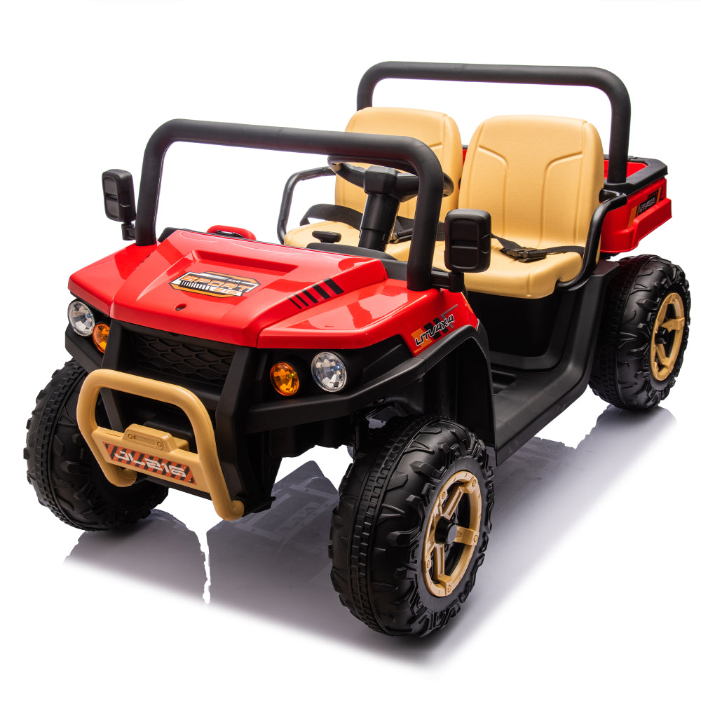 24V XXXL Kids Ride On UTV W/Parents Remote Control,Two-seater,Automatic tipping bucket,Rear wheel suspension,Slow start,Portable handle,Safety Belt,LED light,USB,MP3,Bluetooth,Horn for Kids Aged 3-8.