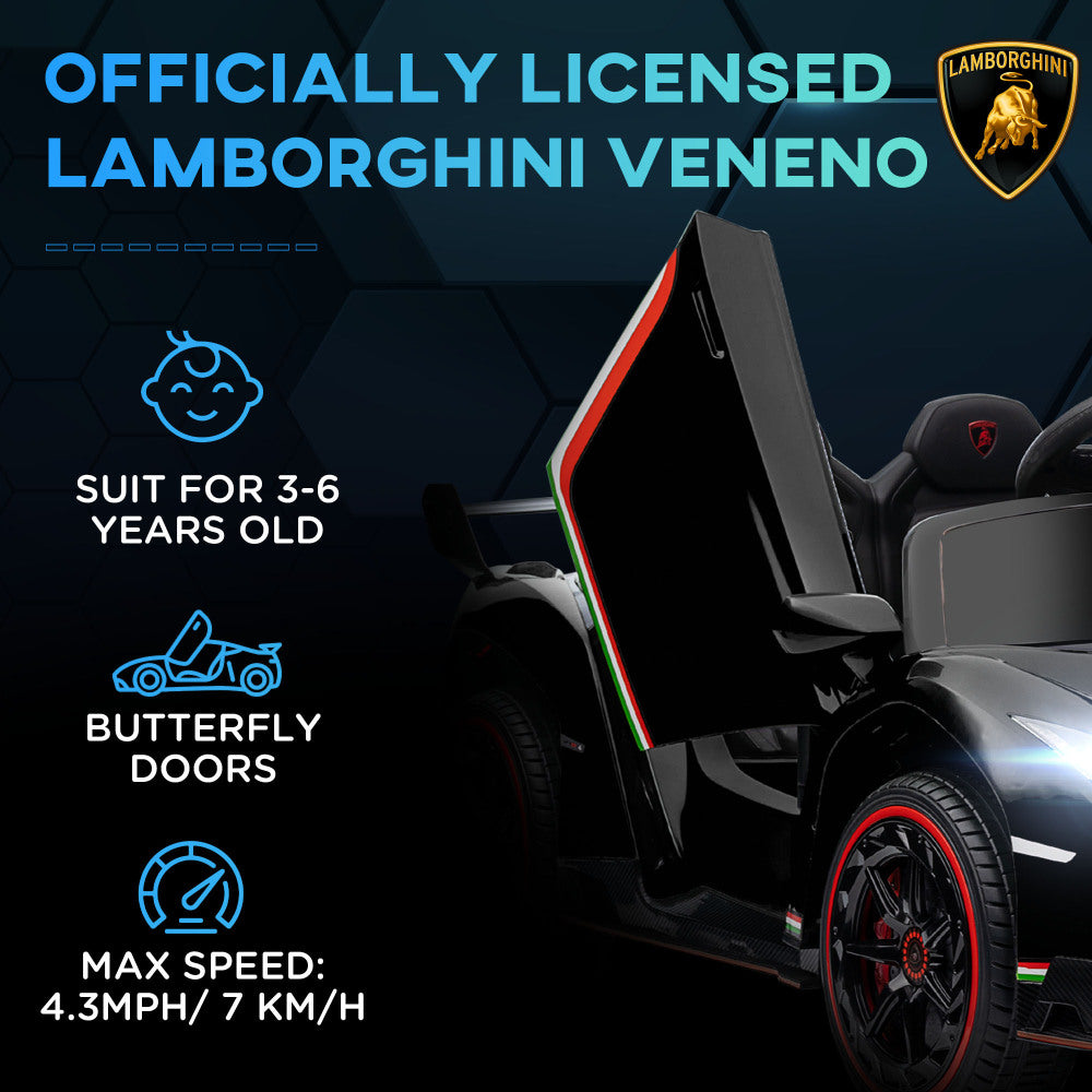 Aosom Lamborghini Veneno Licensed Kids Electric Car with  Bluetooth, 12V Ride on Car with Butterfly Doors, Remote Control, Portable Battery, Suspension System, Horn, Songs, Lights, Black