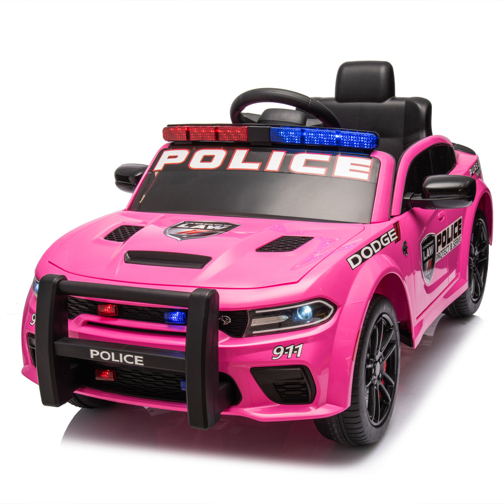 Licensed Dodge Charger,12v Kids ride on police car W/Parents Remote Control,anti-collision bar,Front& top alarm light design,Police car sticker,megaphone,three-speed,slow start,Four wheel suspension.