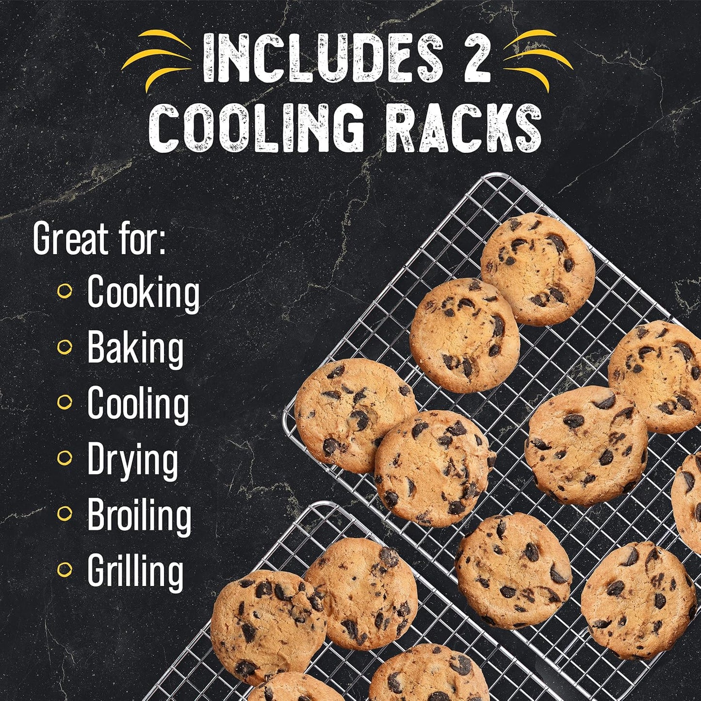 Checkered Chef Cooling Rack - 11 ¾" x 17 Set of 2 Stainless Steel, Oven Safe Grid Wire Cookie Cooling Racks for Baking & Cooking