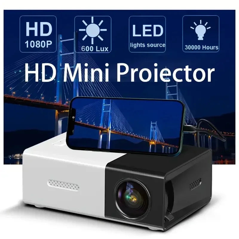 IWEEGA Mini Portable Projector High-Definition Movie Projector Bright 3000+ Lumen HD LED Light Source With USB, SD Connectivity, Button Control, For Home Cinema