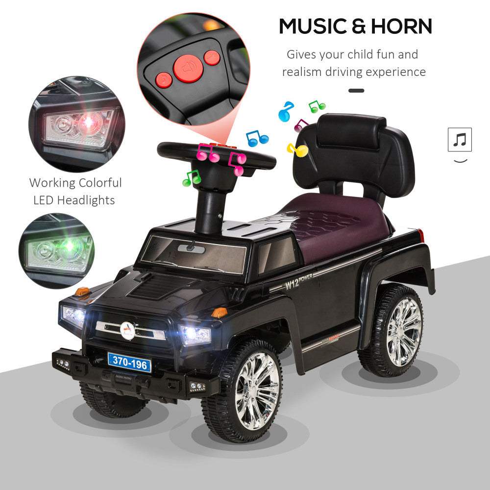 Aosom Kids Ride on Push Car, SUV Style Sliding Walking Car for Toddle with Horn, Music, Working Lights, Hidden Storage and Anti-dumping System, Black