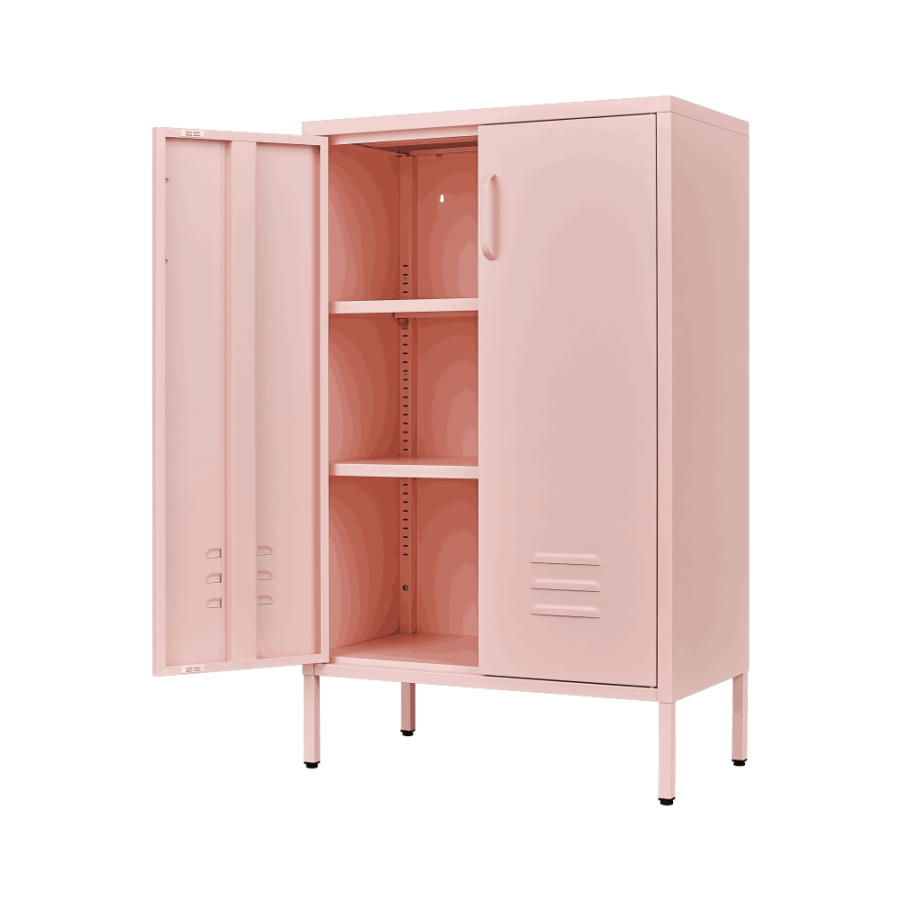 Pink Steel Double Door Cabinet with Handles, With Removable Dividers and Adjustable Height. Suitable for Living Room, Office, Bedroom, Study and Other Places.