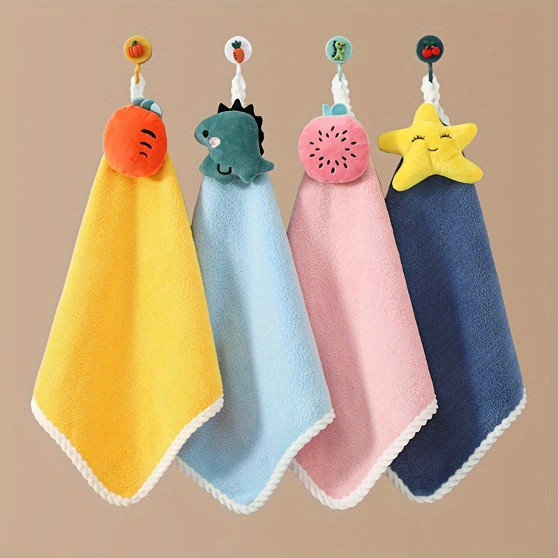 Cute Cartoon Hangable Hand Towels, Super Absorbent Soft Coral Velvet Towels