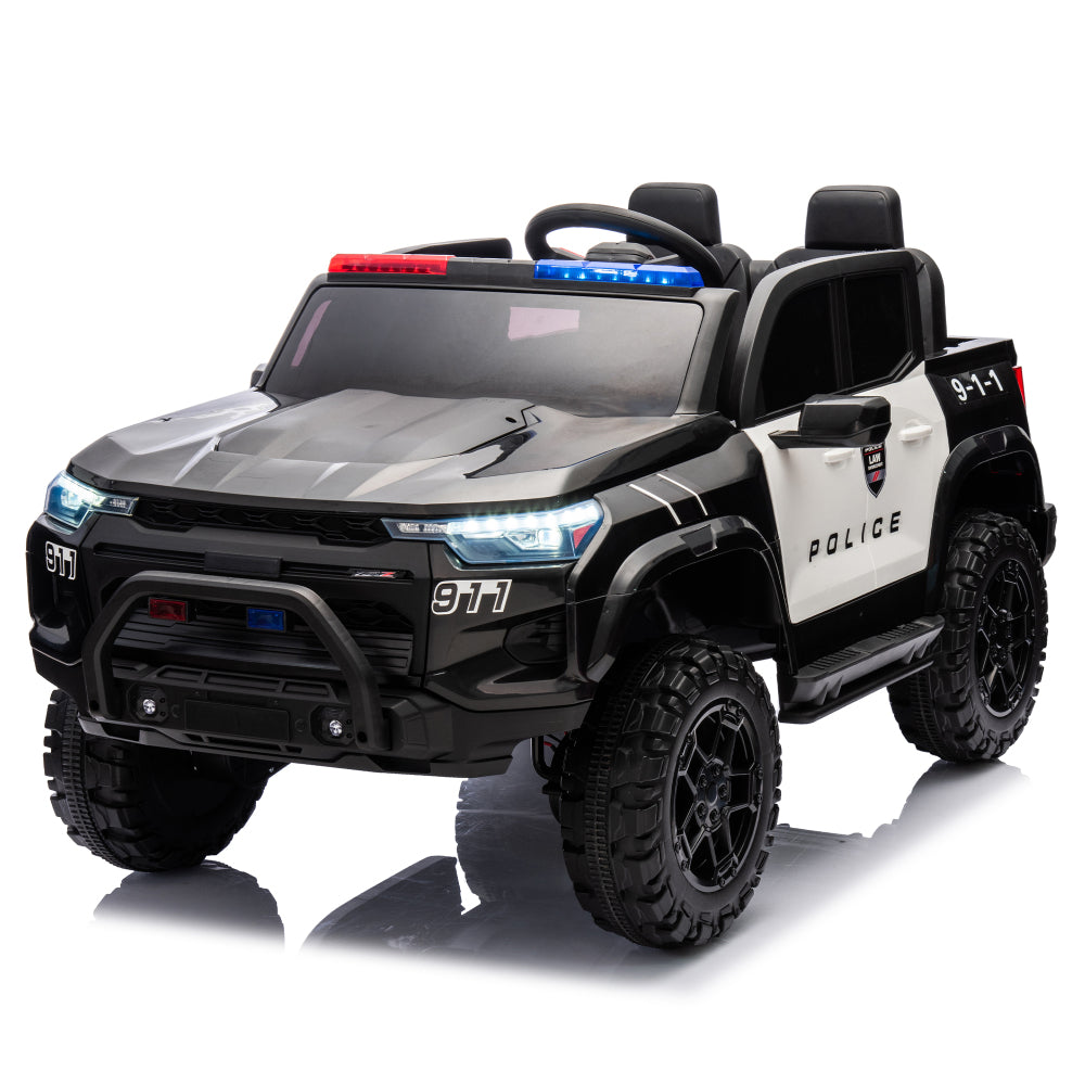 24V Two-seater Kids Ride On Electric Pickup,kids ride on toy W/parents remote control,4WD 800W motors,Two Safety Belts,High Gate Safety Design,Top warning light, Speed 2.49-3.73MPH for kids aged 3+.