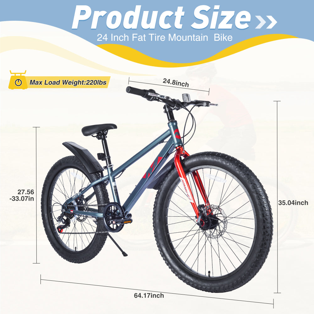 Mountain Bike for Girls and Boys  Mountain 24 inch shimano 7-Speed bike