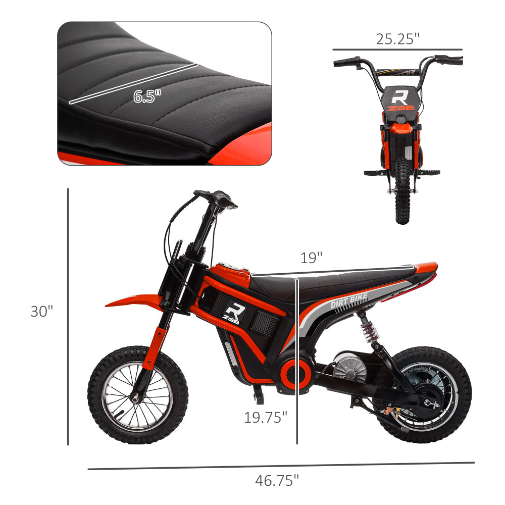 Aosom Electric Dirt Bike with Twist Grip Throttle, 24V 350W Off-Road Electric Motorcycle, Up to 15 MPH with Brake, Music Horn, Rear Suspension for Ages 13+ Years, Red