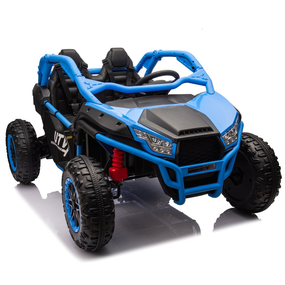 24V Two-seater Kids Ride On UTV w/Parents Control,20in seat width,400W Super high power,Four-wheel Suspension,Bluetooth,MP3,USB,LED Light,Horn,Rear storage space,Speeds 3.73-4.97MPH For Kids aged 3+.