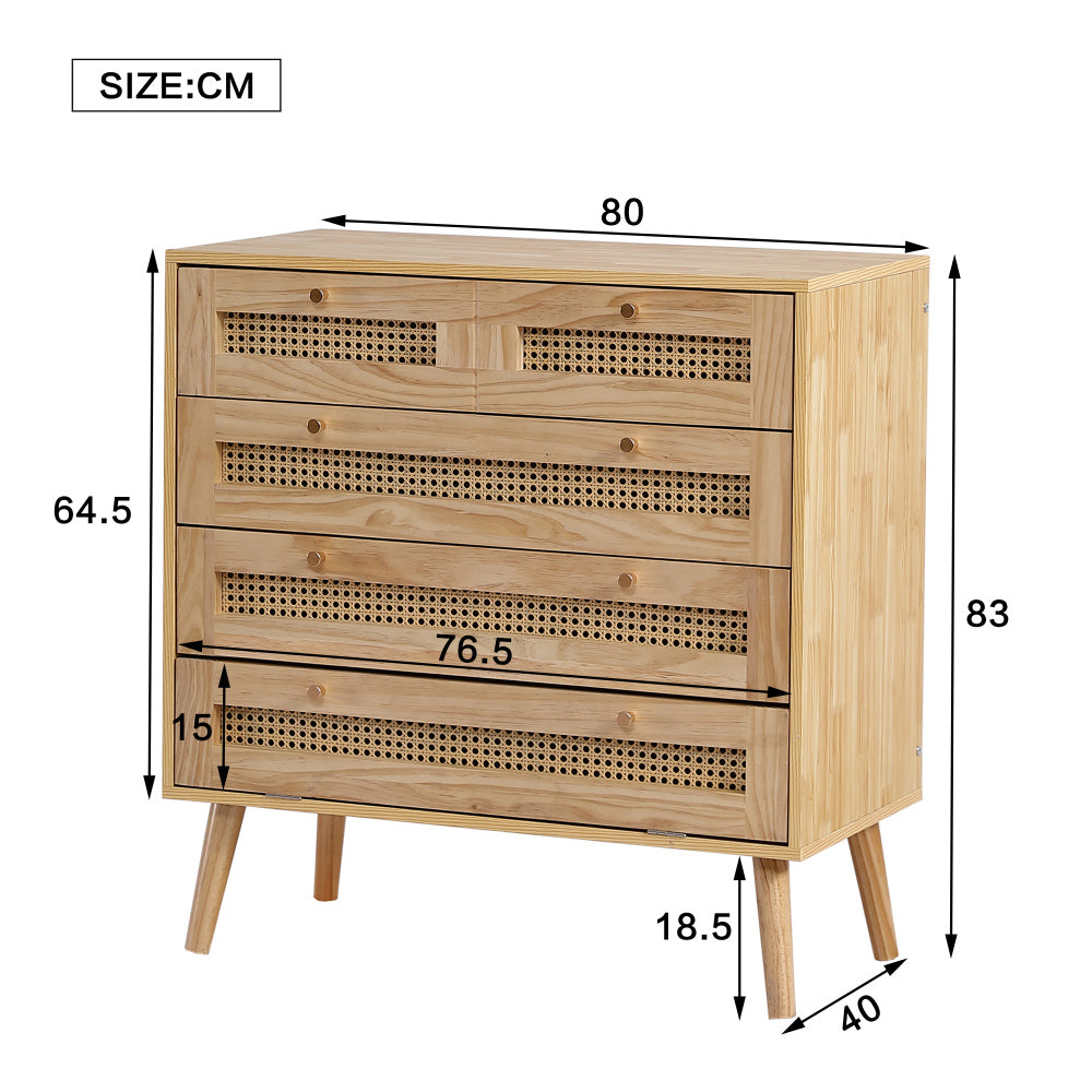 Klassische Kommode, Schrank mit 3 Schubladen, mit Rattan-Schubladenplatte, mit unterem Flip-Top-Deckel, mit goldfarbenem Metallgriff und Holzbeine, Stauraum im Wohnzimmer und Schlafzimmer, Spanplatten