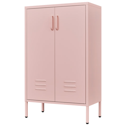 Pink Steel Double Door Cabinet with Handles, With Removable Dividers and Adjustable Height. Suitable for Living Room, Office, Bedroom, Study and Other Places.