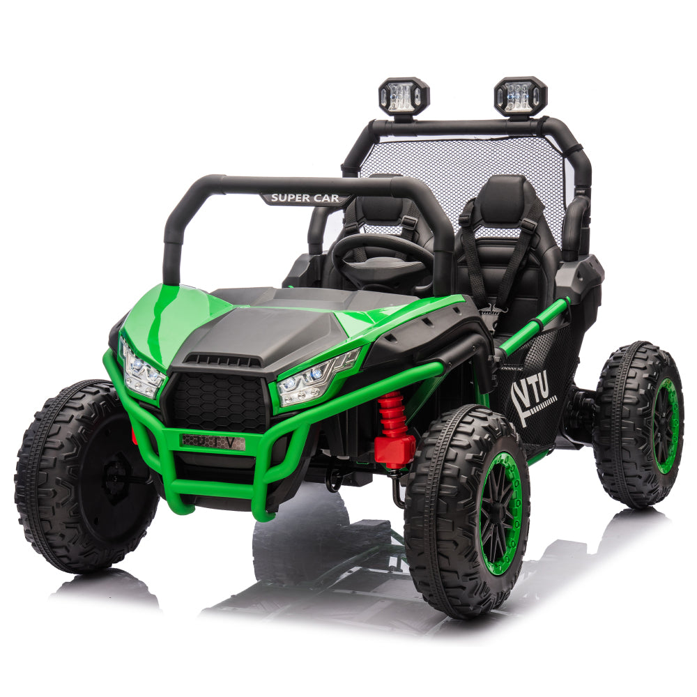 24V Two-seater Kids Ride On UTV W/Parents Control,400W Super Power,Four-wheel suspension,LED Light with Rear searchlight,Bluetooth,MP3,Music,Rear storage space,Speeds 3.73-4.97MPH for Kids aged 3+.