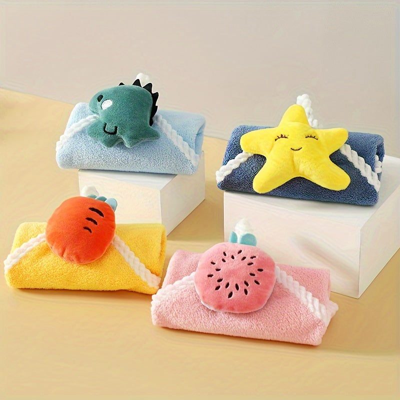 Cute Cartoon Hangable Hand Towels, Super Absorbent Soft Coral Velvet Towels