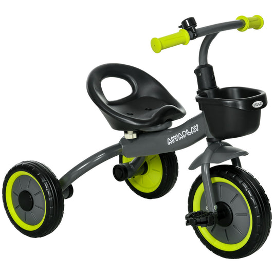 Qaba Kids Tricycle for Toddlers Age 2-5 with Adjustable Seat, Toddler Bike for Children with Basket, Bell, Handlebar Grips, Yellow