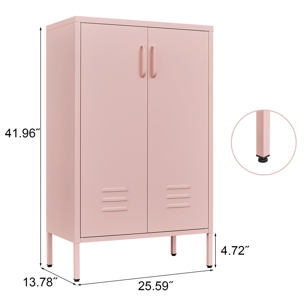 Pink Steel Double Door Cabinet with Handles, With Removable Dividers and Adjustable Height. Suitable for Living Room, Office, Bedroom, Study and Other Places.