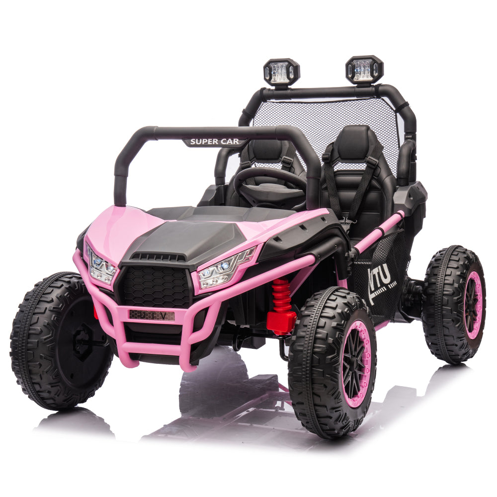 24V Two-seater Kids Ride On UTV W/Parents Control,400W Super Power,Four-wheel suspension,LED Light with Rear searchlight,Bluetooth,MP3,Music,Rear storage space,Speeds 3.73-4.97MPH for Kids aged 3+.