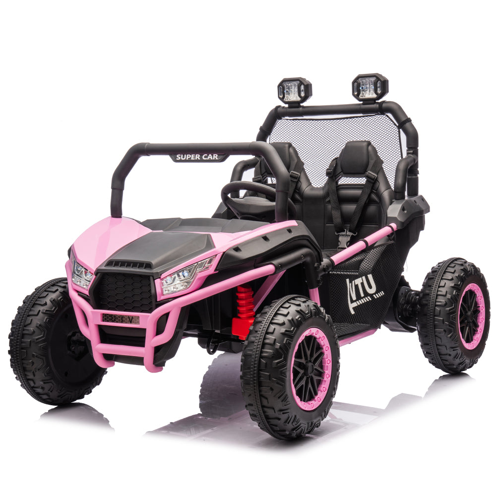 24V Two-seater Kids Ride On UTV W/Parents Control,400W Super Power,Four-wheel suspension,LED Light with Rear searchlight,Bluetooth,MP3,Music,Rear storage space,Speeds 3.73-4.97MPH for Kids aged 3+.